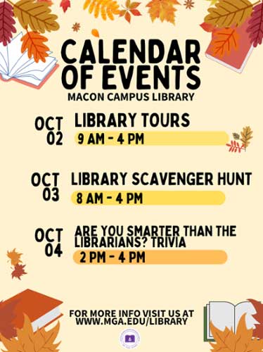 Macon campus library fall frenzy flyer.